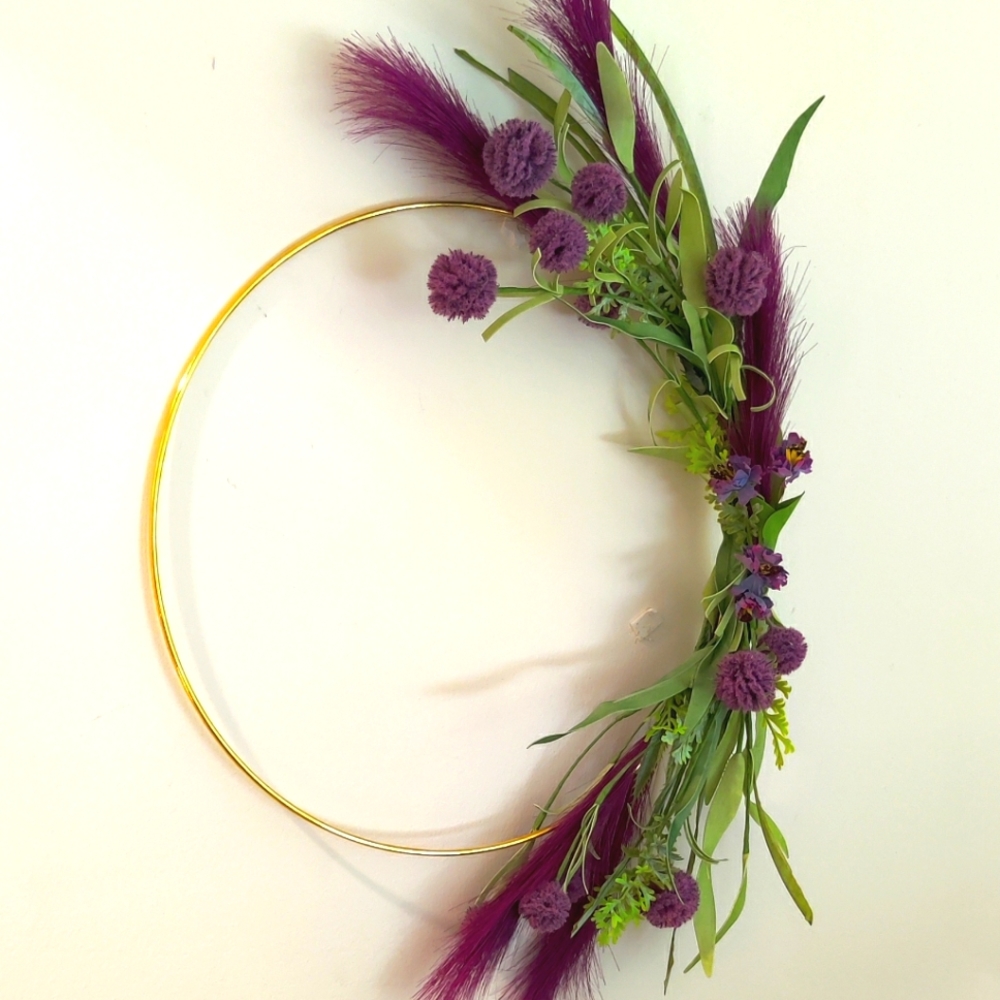 Handmade Gold Hoop Purple Floral Wreath - Picture 4 of 4